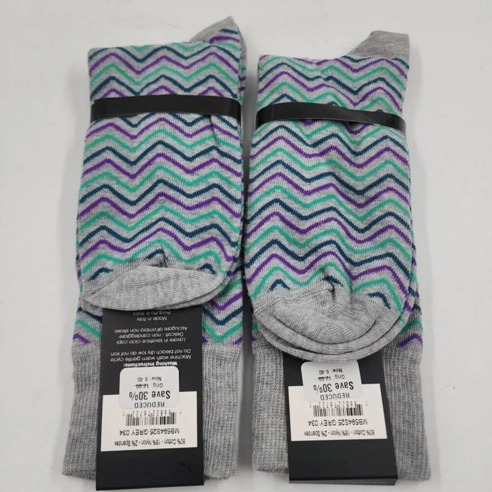 The Men's Store at Bloomingdale's Mini Zigzag Socks Grey Multi - 2 Pairs OS